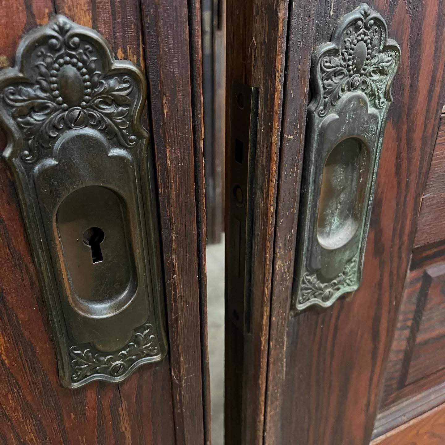 Antique Oak Pocket Doors With Original Hardware and Rollers