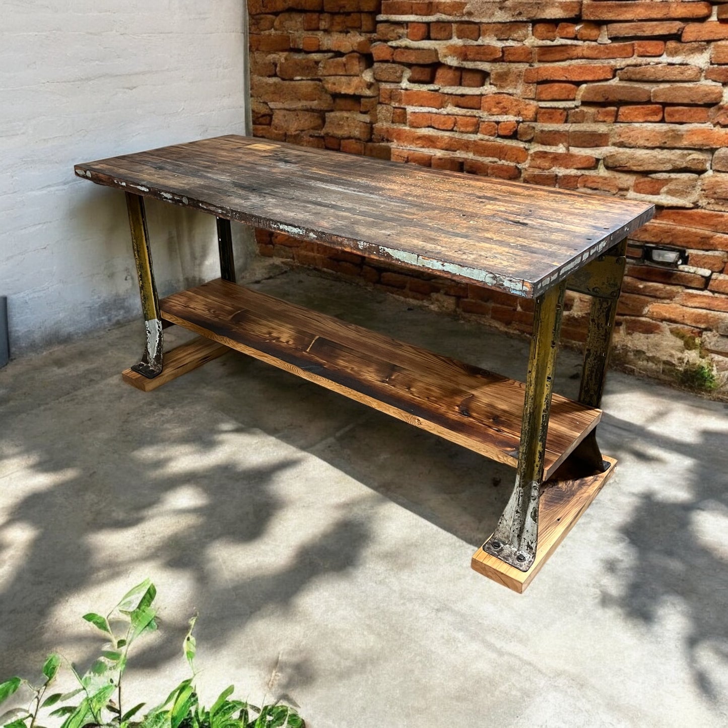 Vintage Workbench With Maple Top And Industrial Steel Frame