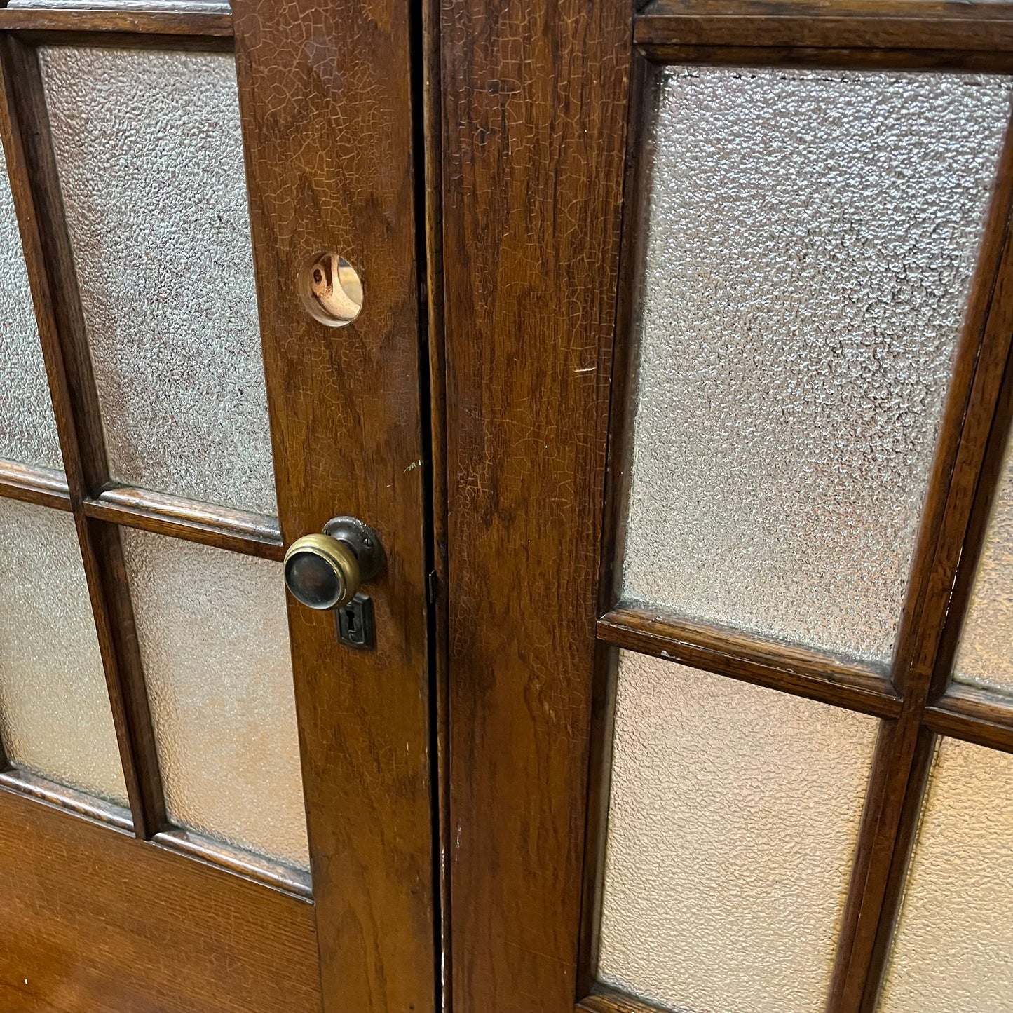 Antique Oak Double Doors With Privacy Glass