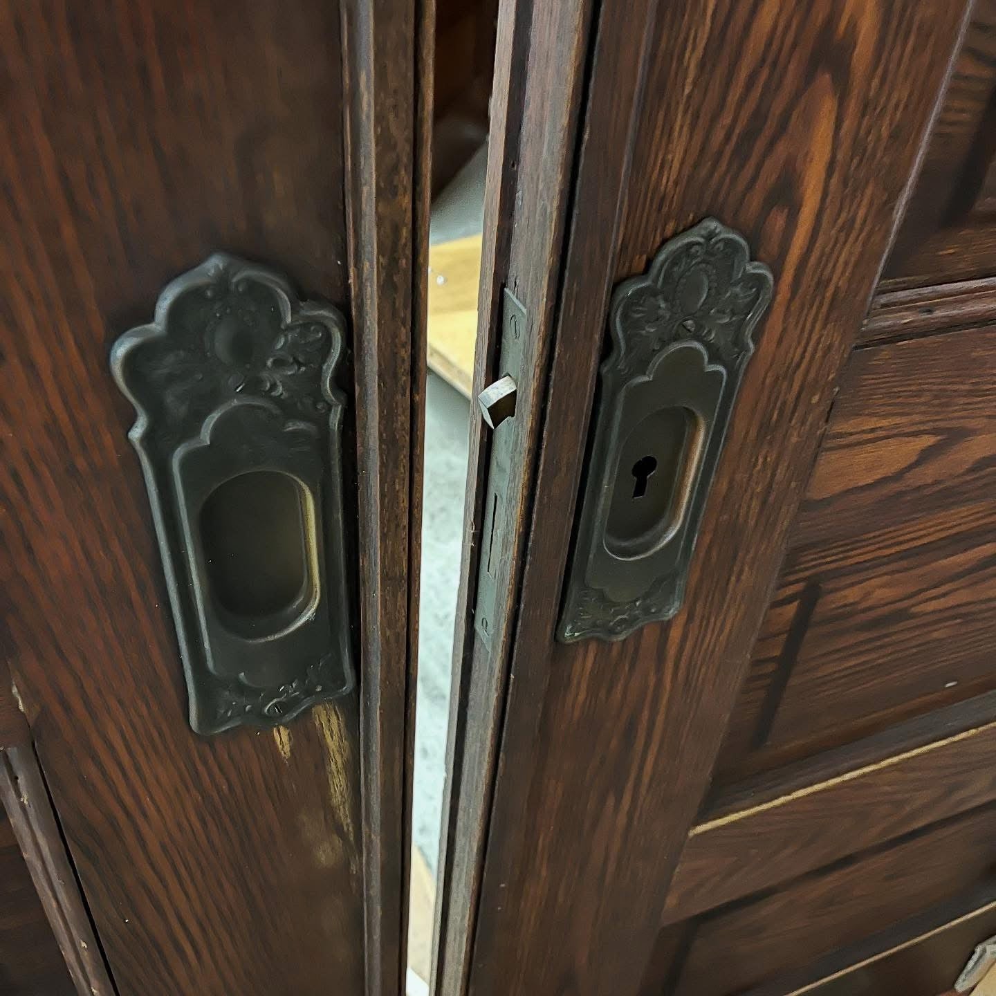 Antique Oak Pocket Doors With Original Hardware and Rollers