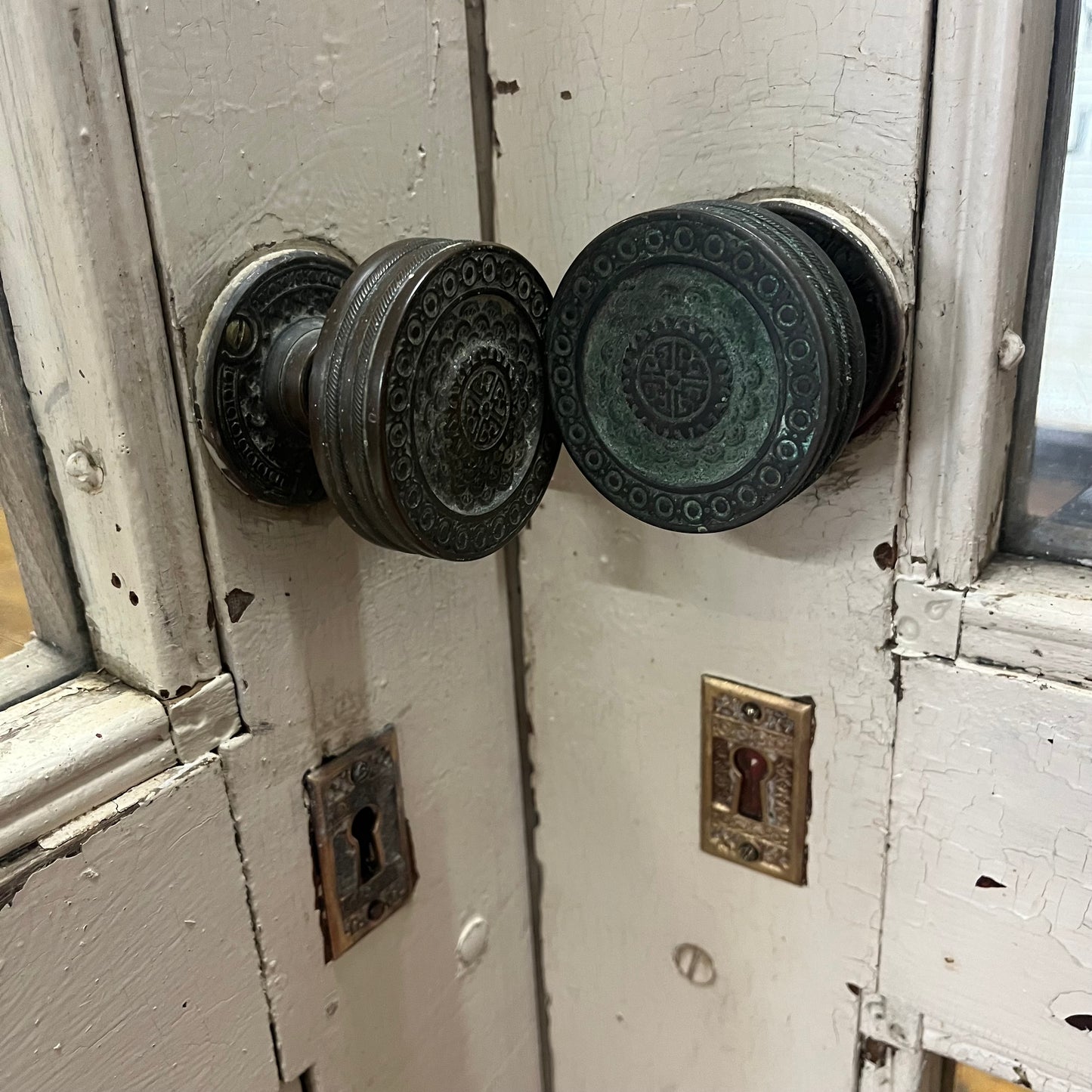 Antique Victorian French Doors With Thick Beveled Glass and Original Hardware