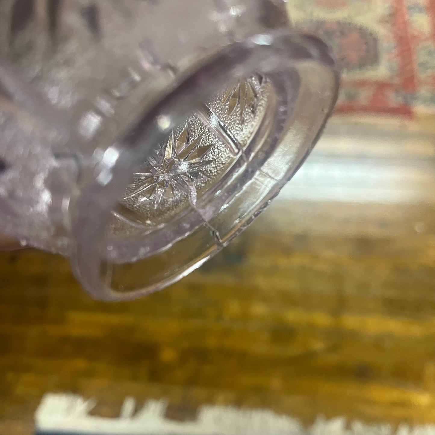 Antique Brass Chandelier with Light Purple Glass Shades - Tested