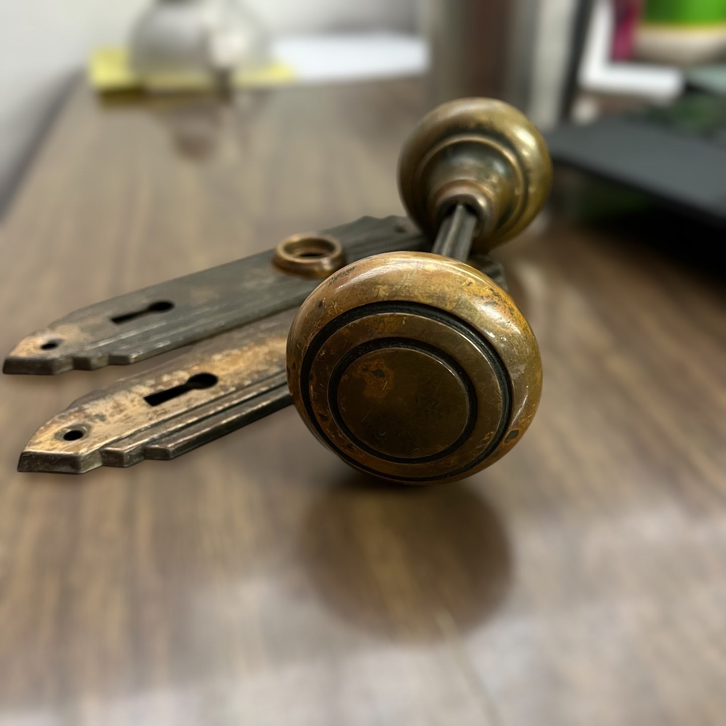 Vintage Brass Art Deco Door Hardware Set