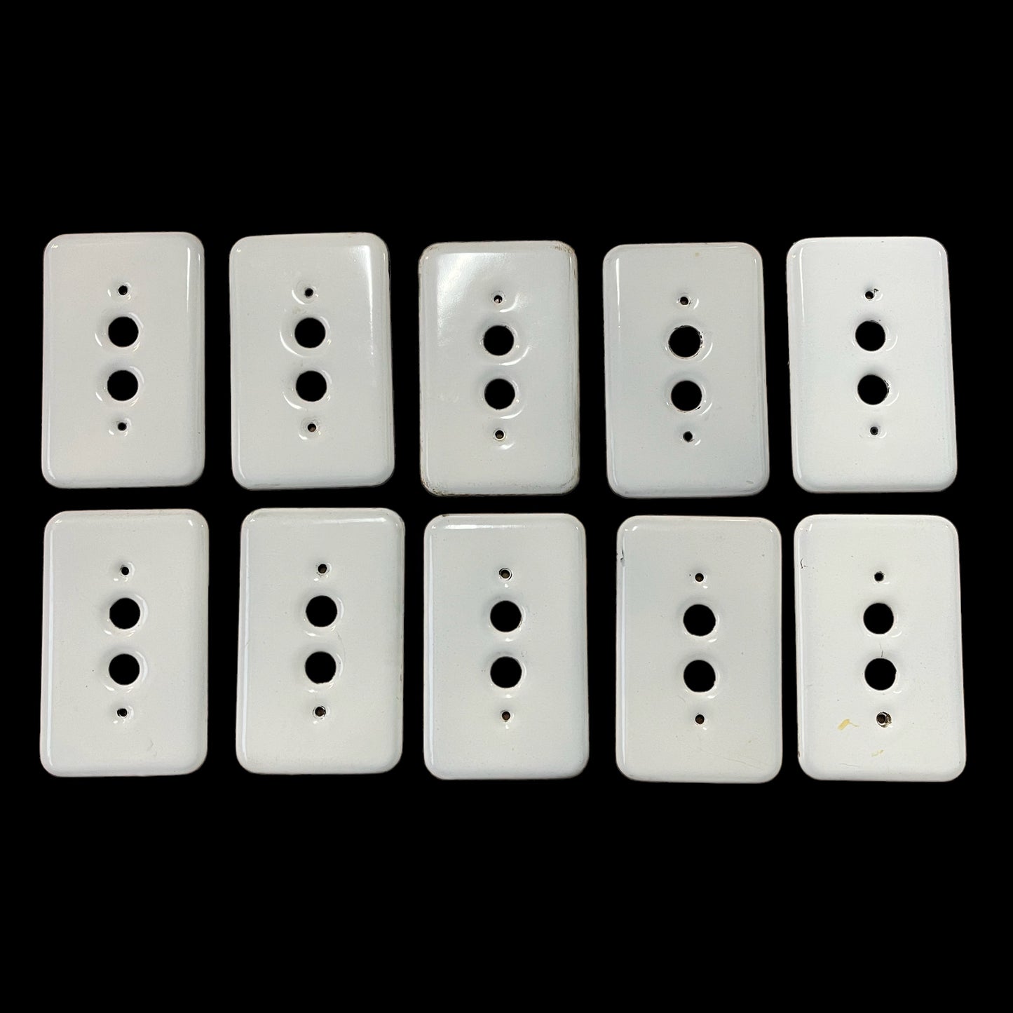 Antique (c. 1920s) Porcelain Enameled Steel Face Plate for Push Button Light Switches