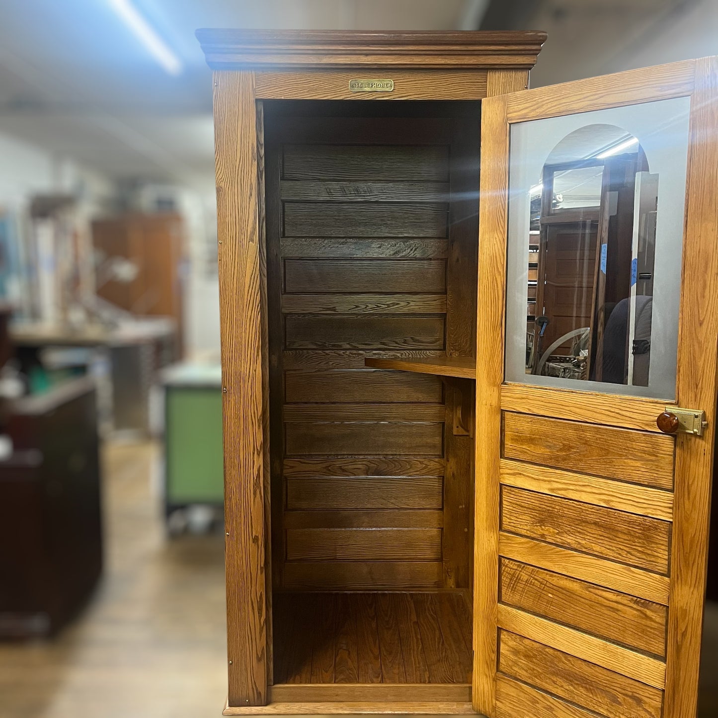 Antique Early 1900s Oak Telephone Booth