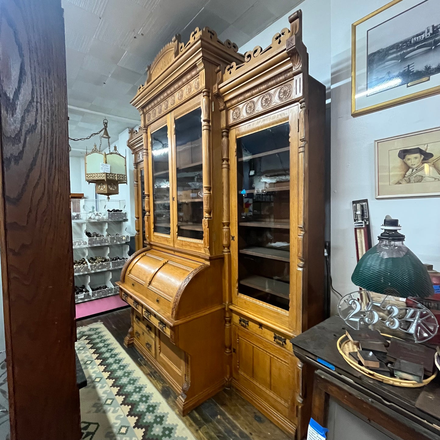 Huge Antique Victorian Hand-Carved Desk/Cabinet/Hutch/Bookcase/Library (All Encompassing) Built-In
