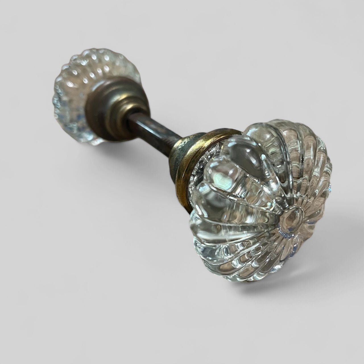Antique “Daisy” Glass Doorknob Set with Steel Art Deco Escutcheons and Mortise Lock