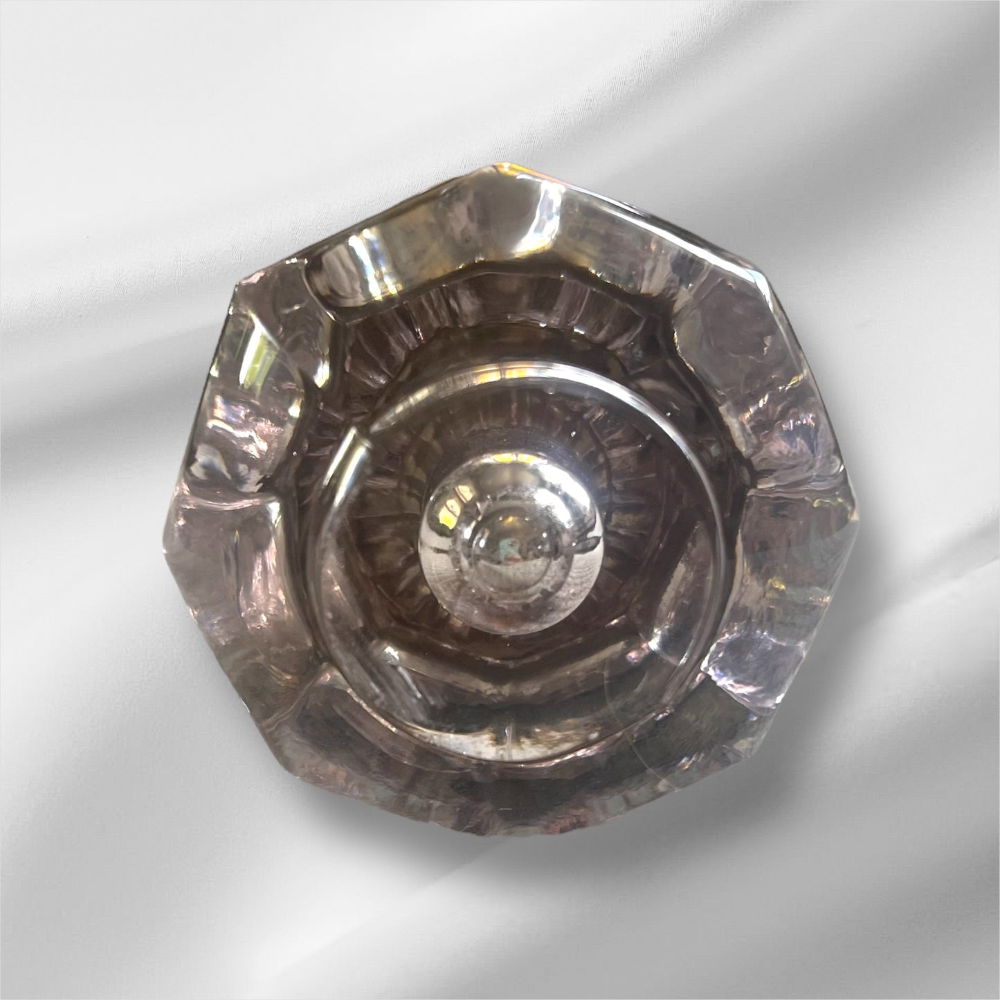 Antique 8-point Octagonal Glass (Hint of Purple) Doorknob With Mercury Ball Center