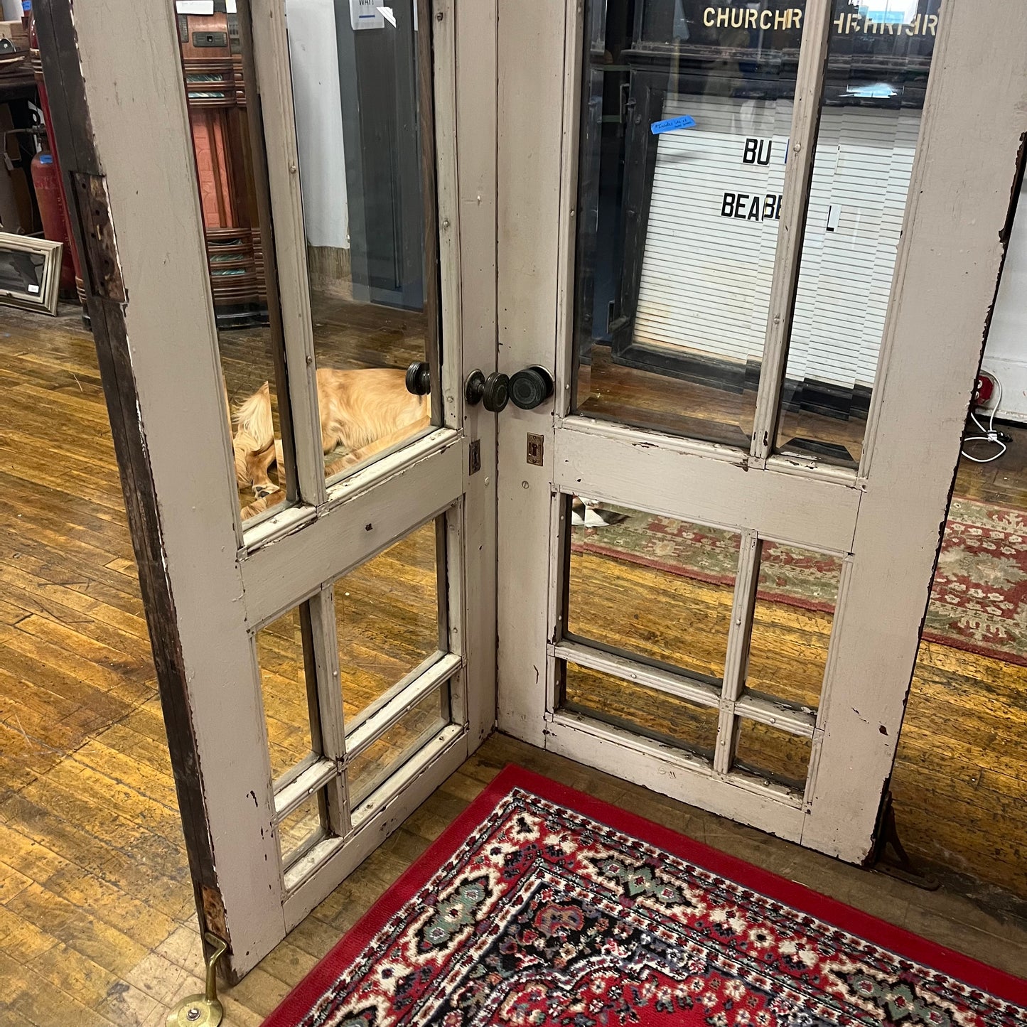 Antique Victorian French Doors With Thick Beveled Glass and Original Hardware