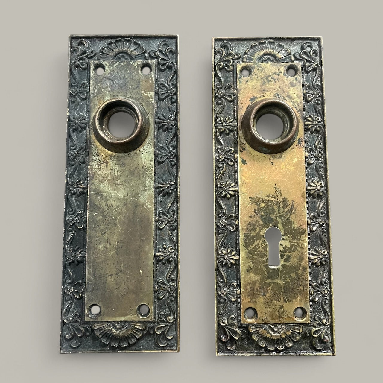 Antique (c. 1900) Corbin Parthenon Cast Bronze Doorknob Set