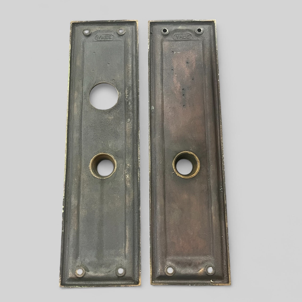 Antique Cast Bronze/Brass Yale Interior or Exterior Door Hardware Set - First National Bank Monogram Doorknob
