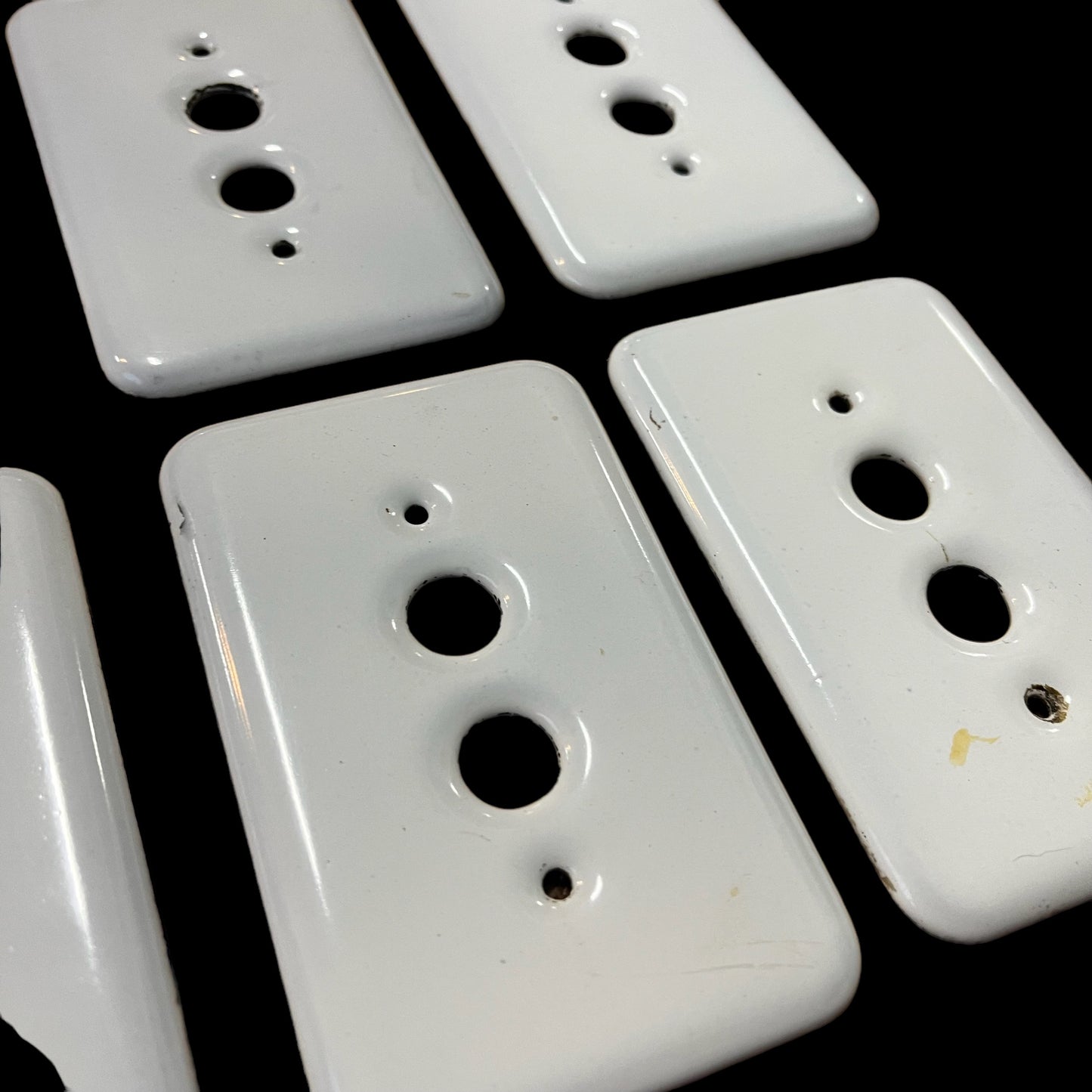 Antique (c. 1920s) Porcelain Enameled Steel Face Plate for Push Button Light Switches