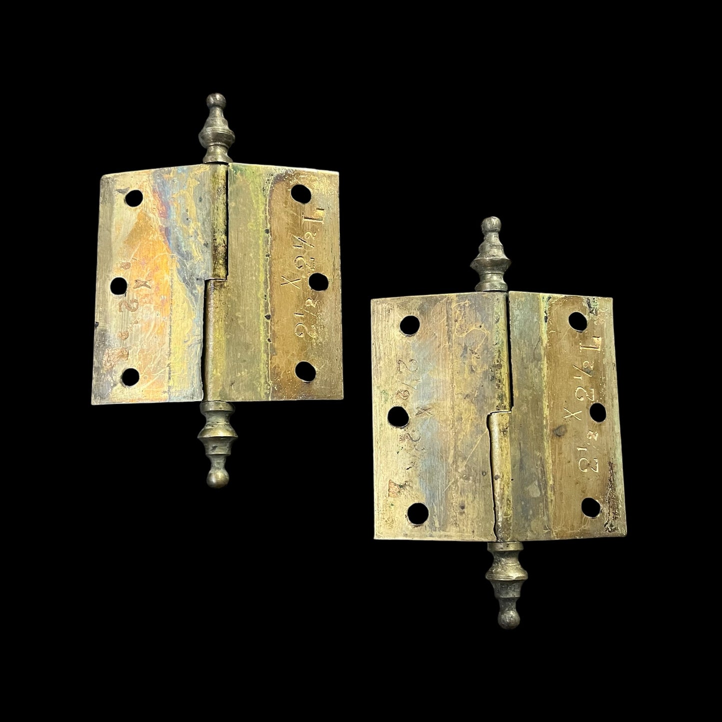 Gorgeous Antique Decorative Brass Steeple Tip Cabinet Hinges