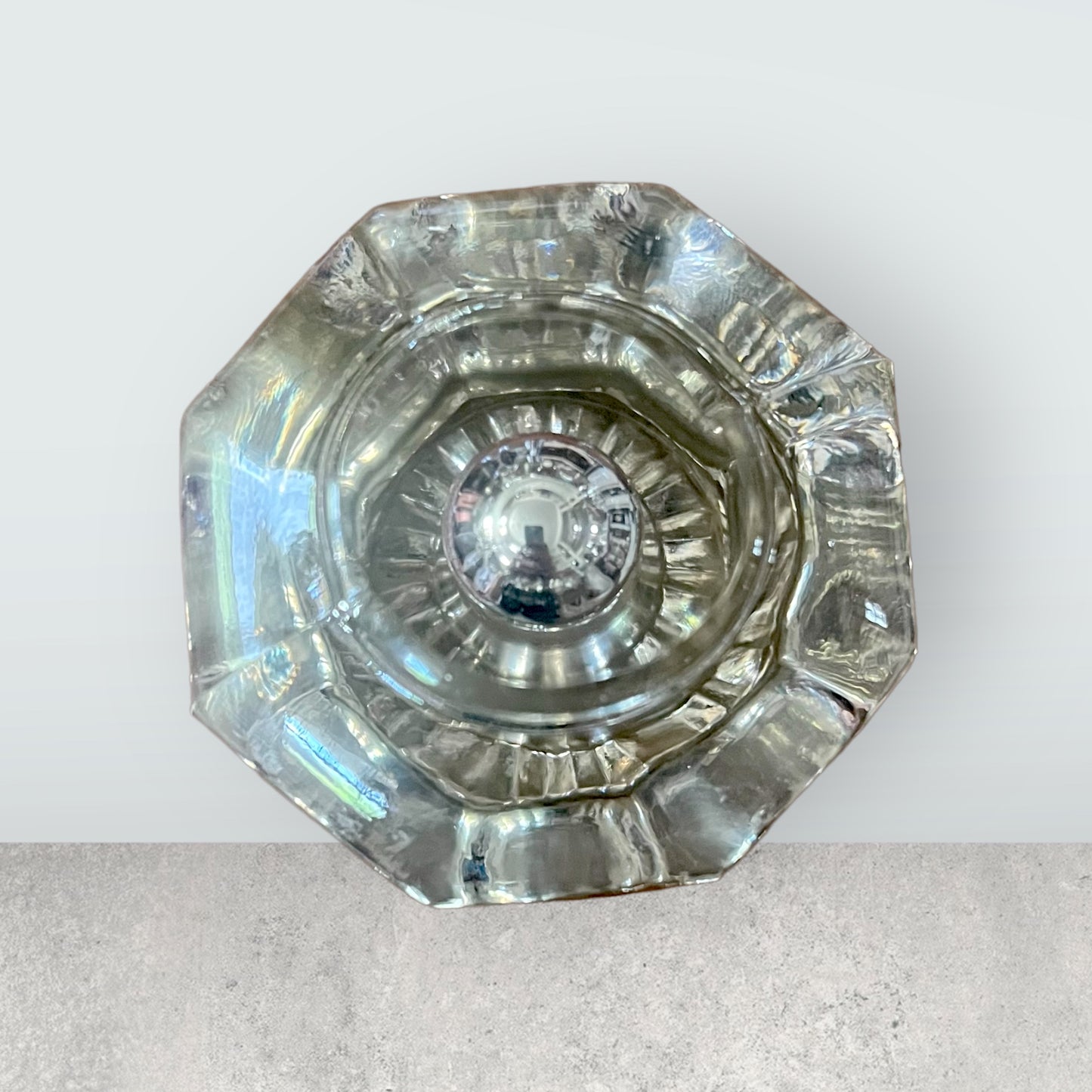Antique 8-Point Octagonal Glass Doorknobs With Mercury Ball Center