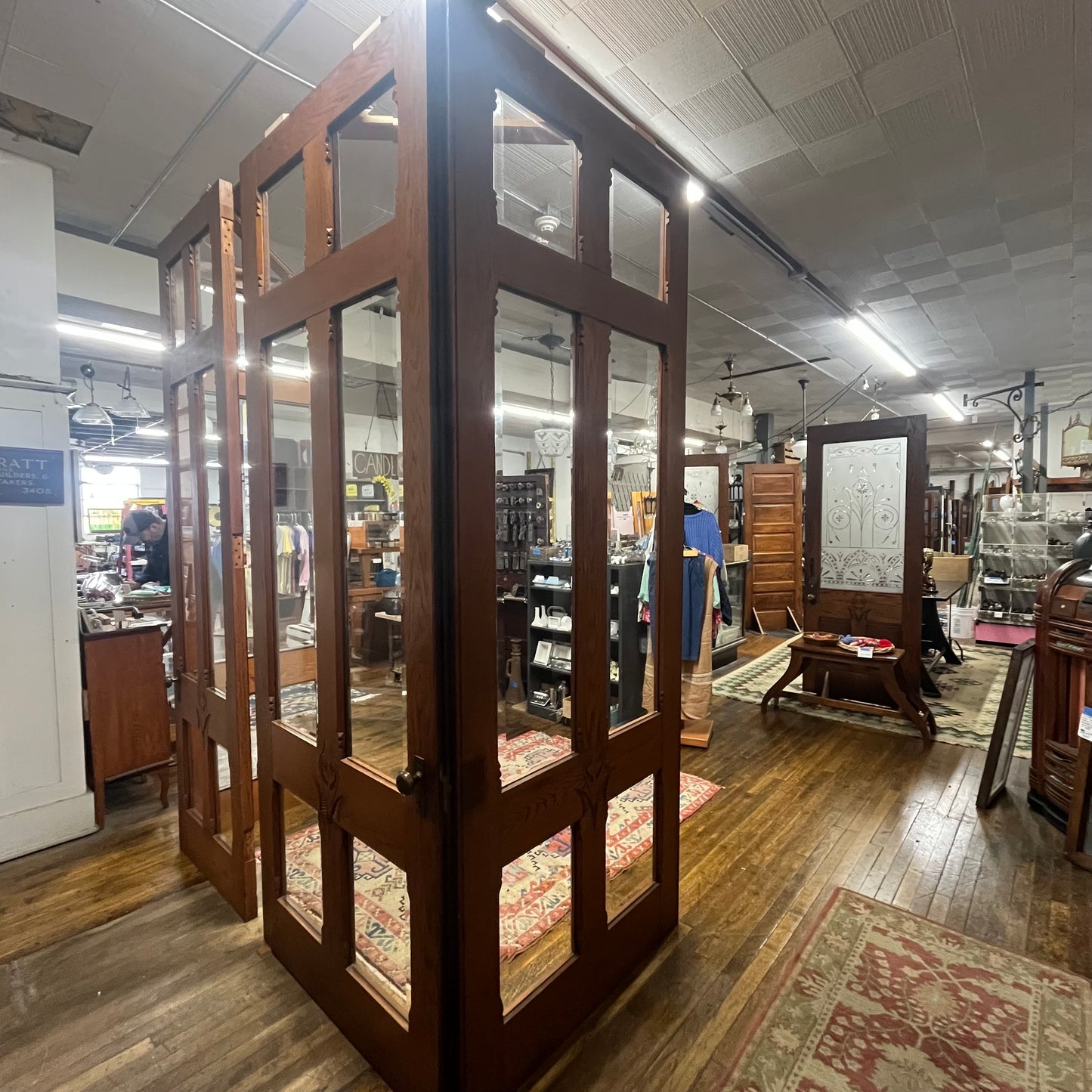 Antique (c. 1858) Victorian Oak French Doors with Thick Beveled Glass