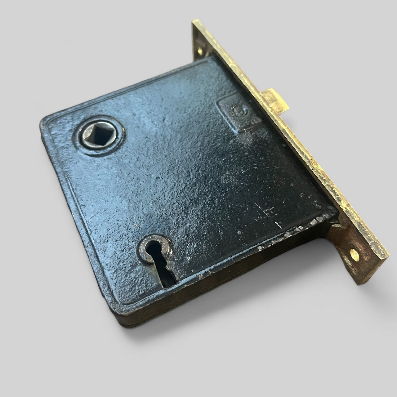 Antique Russwin Brass Moritse Lock with Strike Plate and Functional Skeleton Key