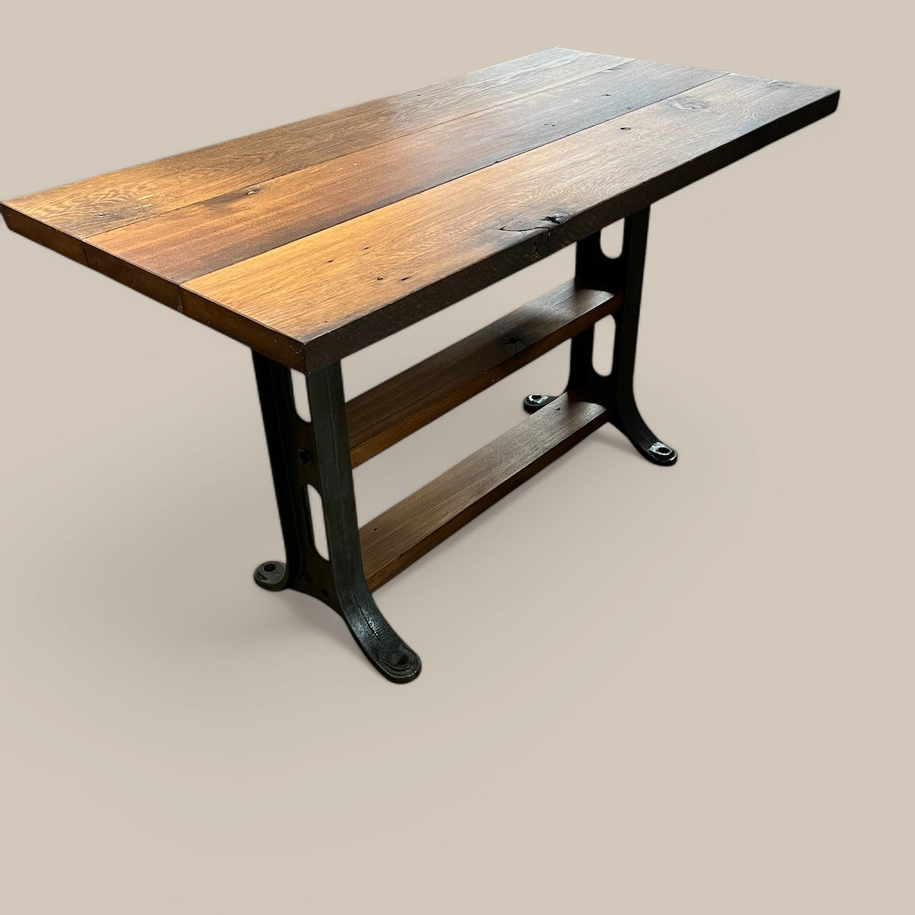 Reclaimed Antique Oak Hand-crafted Table With Industrial Cast Iron Legs