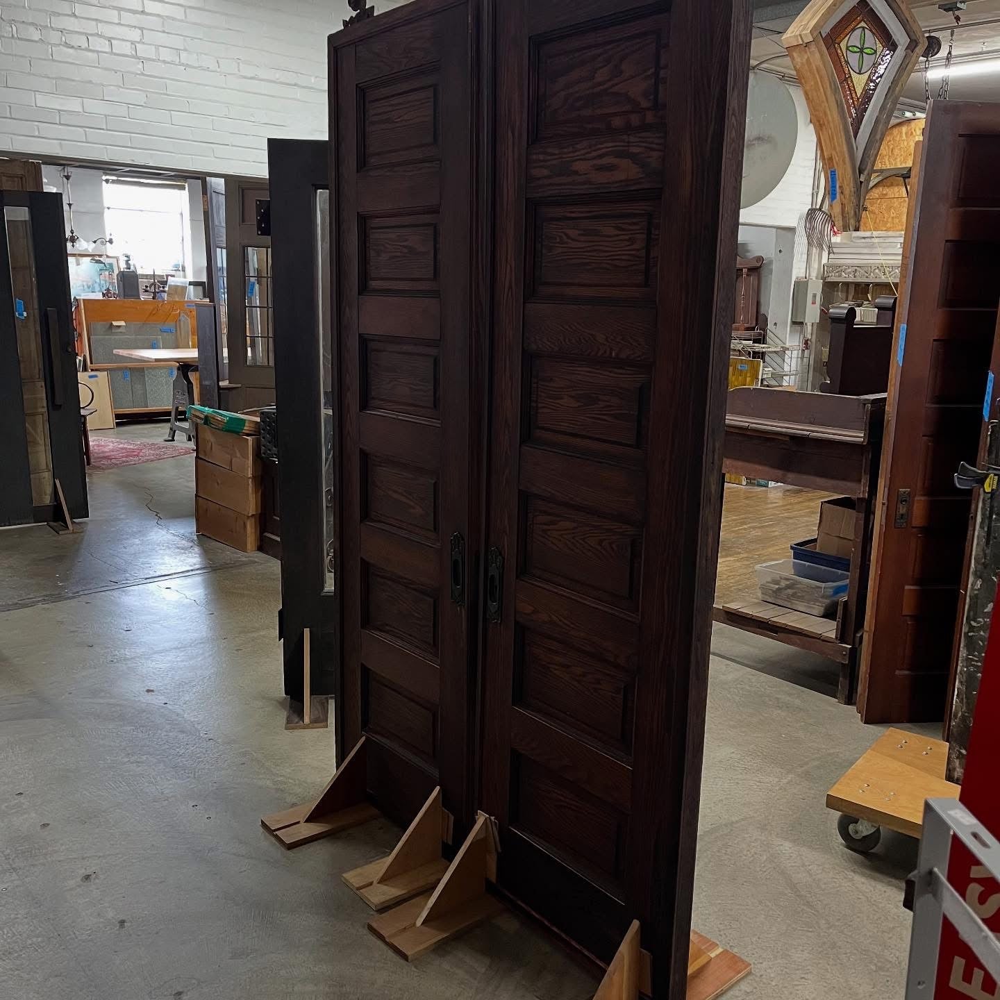 Antique Oak Pocket Doors With Original Hardware and Rollers