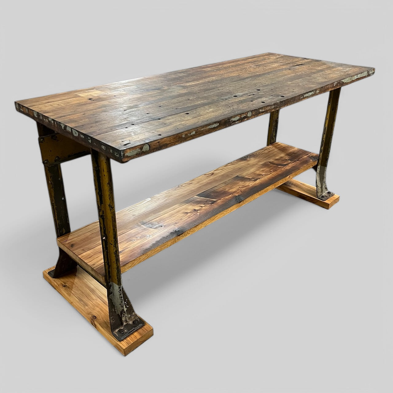 Vintage Workbench With Maple Top And Industrial Steel Frame