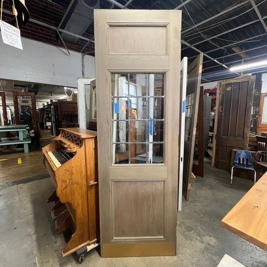 Tall Solid Antique Door With Original Leaded Glass From An Early 1900s Church
