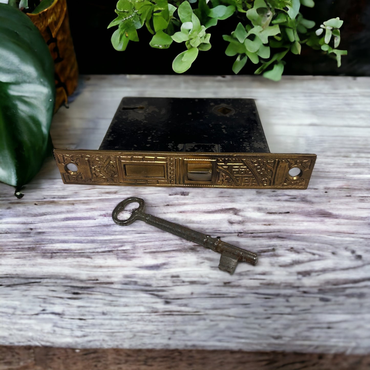 Antique Decorative Brass Interior Mortise Lock with Skeleton Key