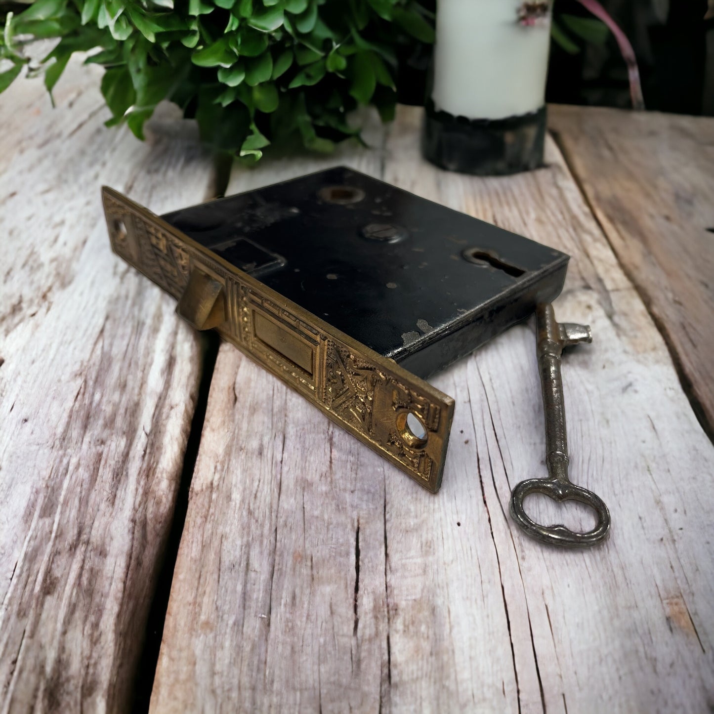 Antique Decorative Brass Interior Mortise Lock with Skeleton Key