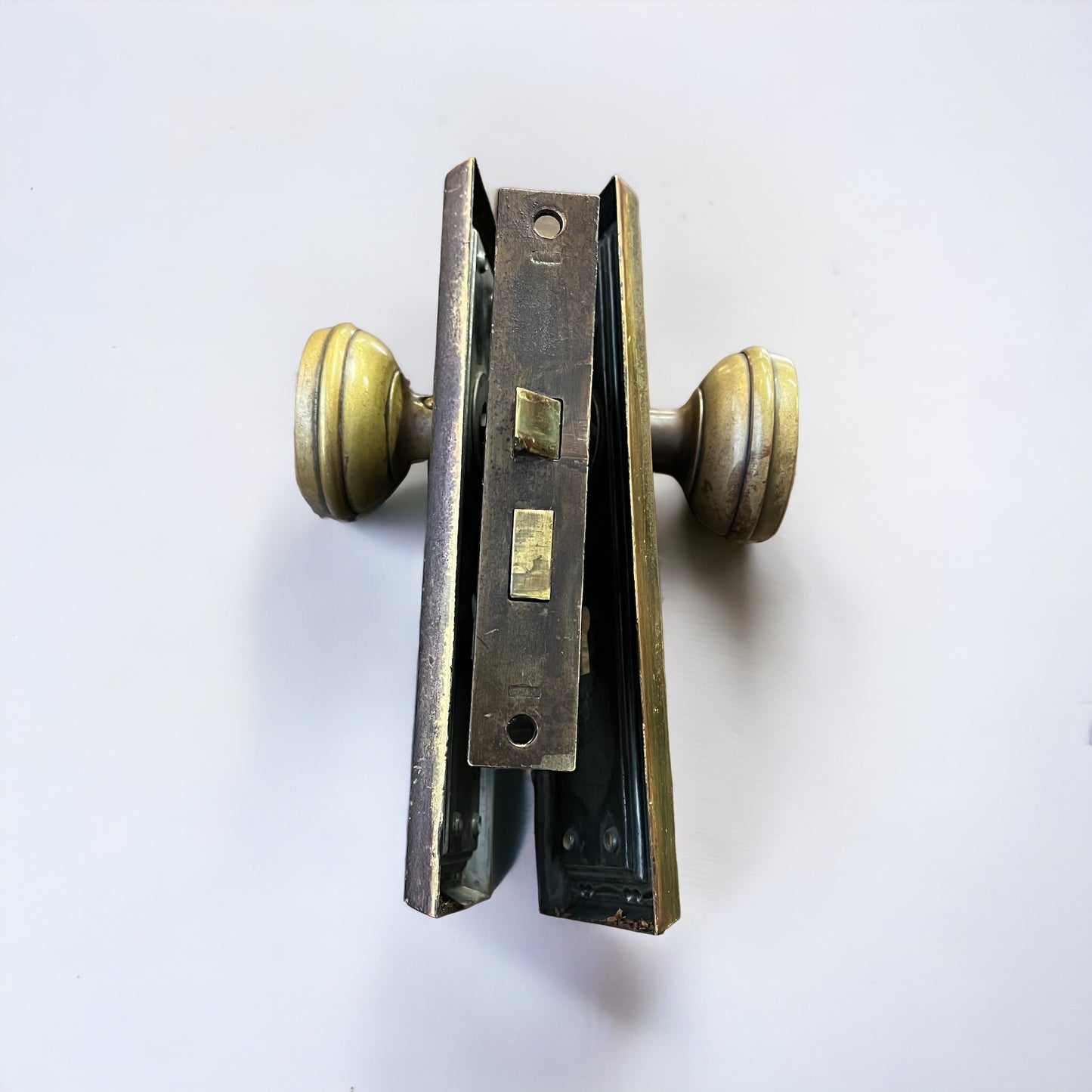 Antique 1920s Russell & Erwin Bronze Door Knob Lock Set