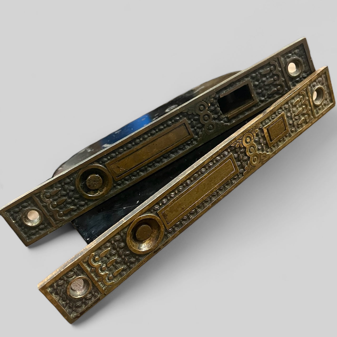 Antique Victorian Ornate Bronze Pocket Door Pulls and Locks Late 1800s
