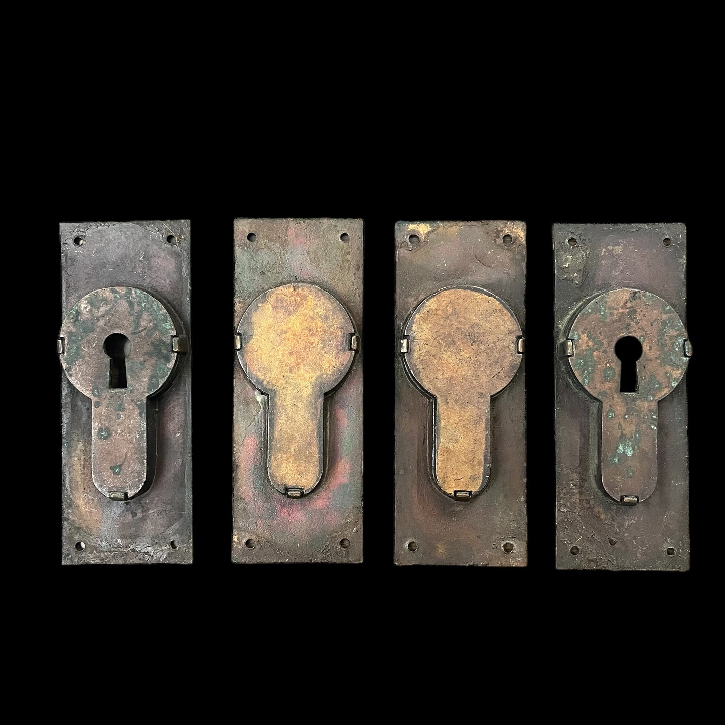 Antique Victorian Ornate Bronze Pocket Door Pulls and Locks Late 1800s