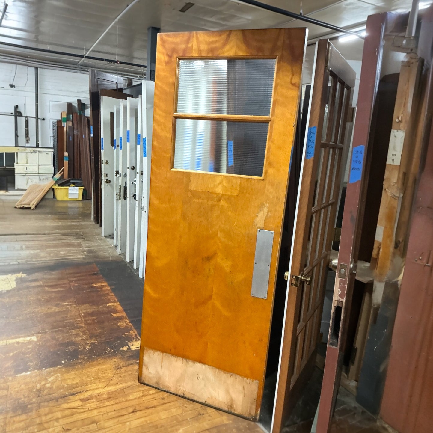 Vintage Mid Century Interior/Exterior Door With Ribbed Glass