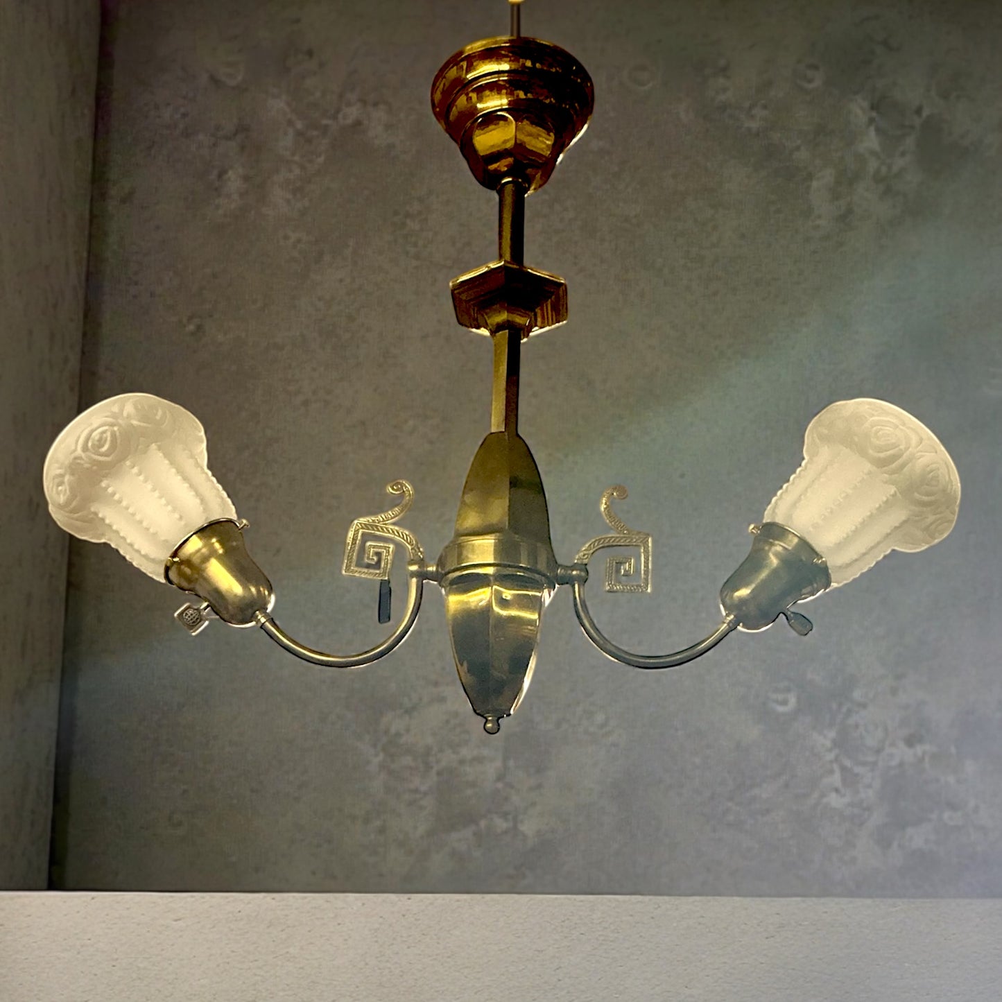 Antique Brass Victorian Two Arm Chandelier