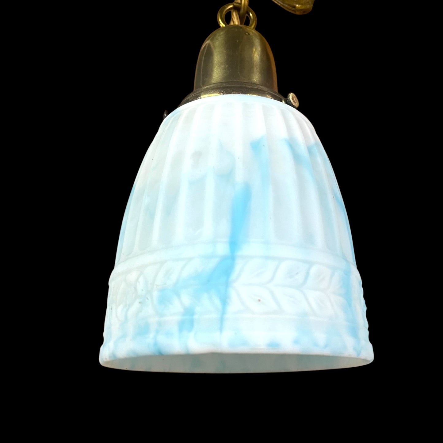 Antique Brass Chandelier With Gorgeous White/Blue Milk Glass Globes - Rewired