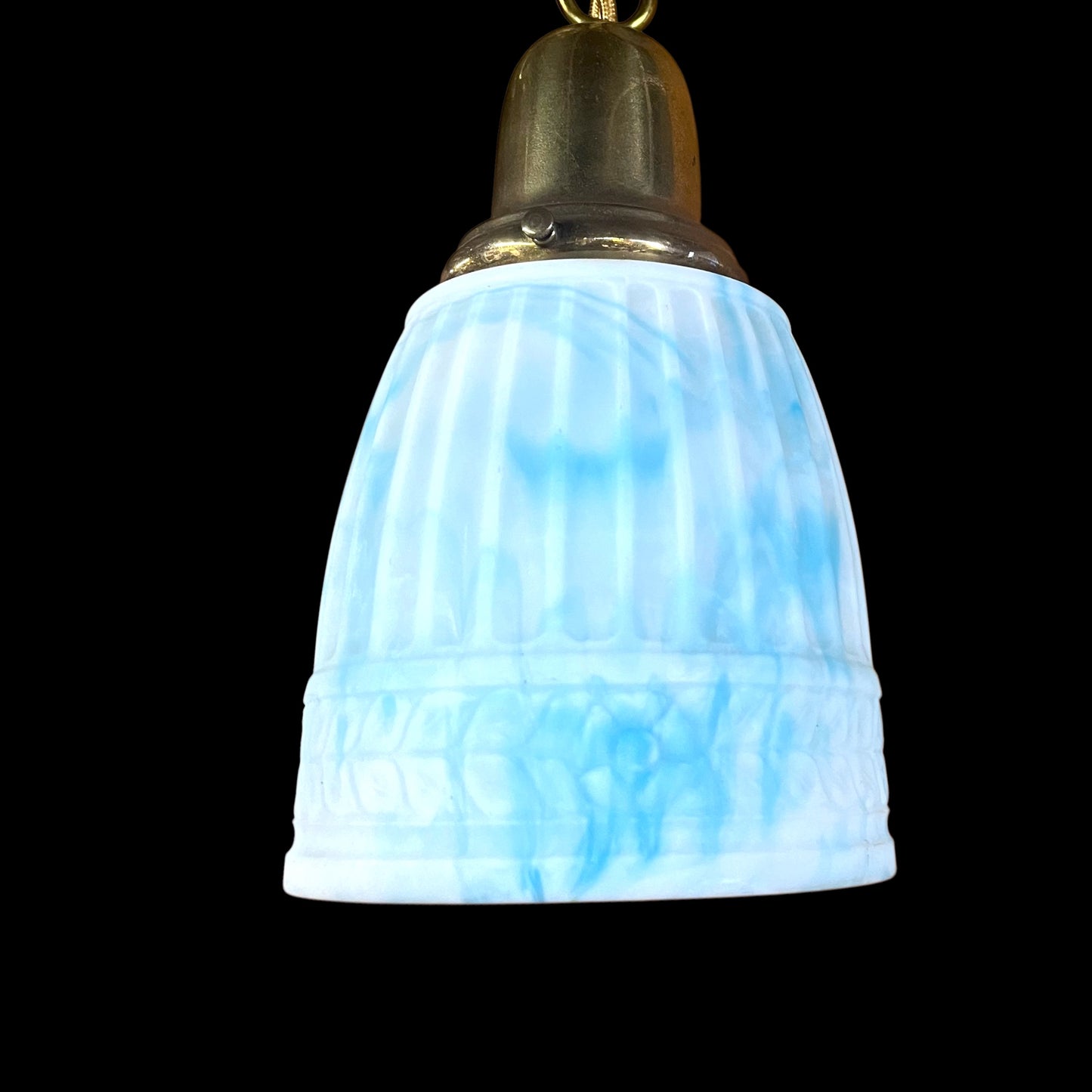 Antique Brass Chandelier With Gorgeous White/Blue Milk Glass Globes - Rewired