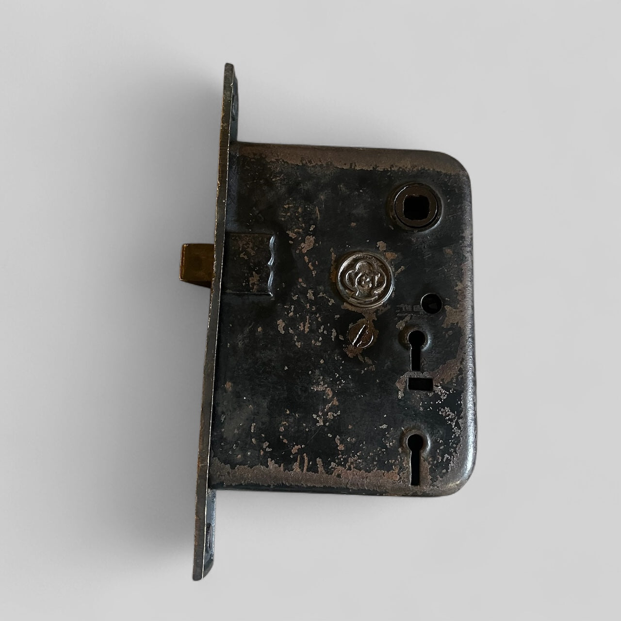 Antique Yale & Towne Exterior Door Mortise Lock With Brass Faceplate (#P1842)