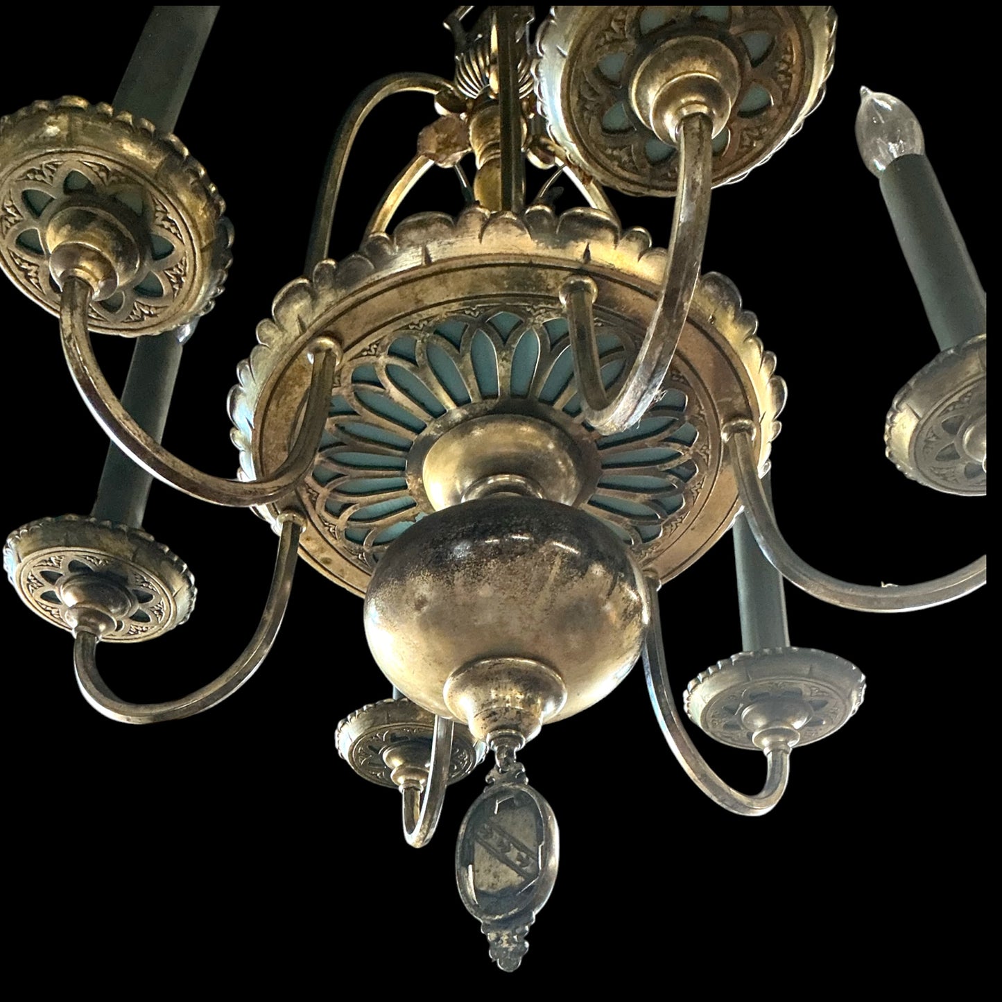 Antique Brass Chandelier ‘Colonial Revival’ (Rewired)
