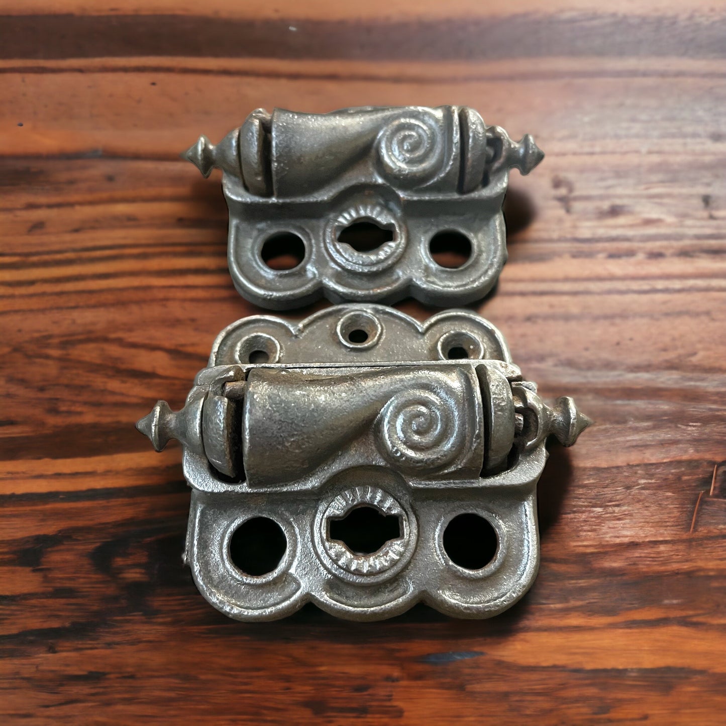 Two Antique Cast Iron Loaded Screen Door Hinges