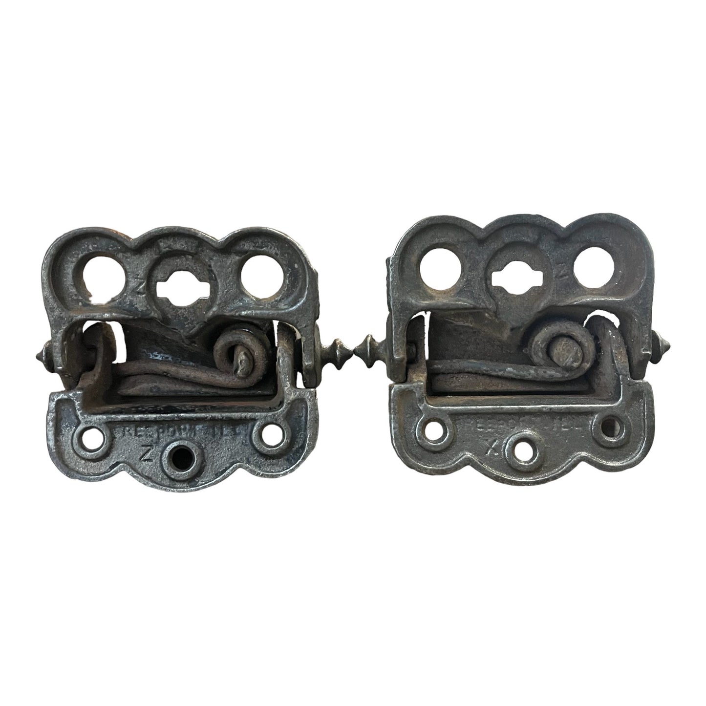 Two Antique Cast Iron Loaded Screen Door Hinges