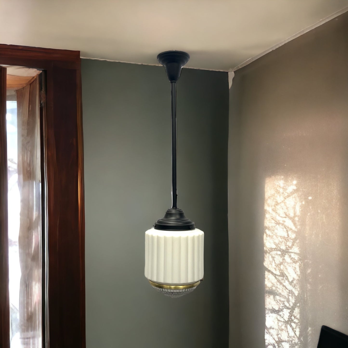 1930s Art Deco Milk Glass Pendant Light