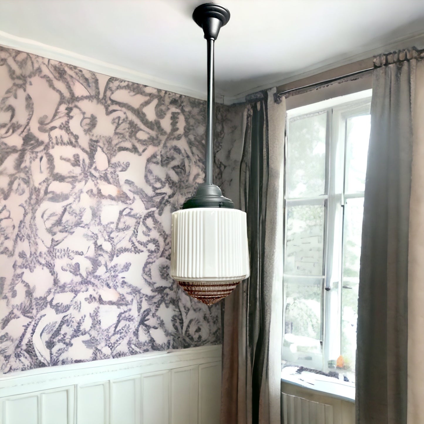 1930s Art Deco Milk Glass Pendant Light