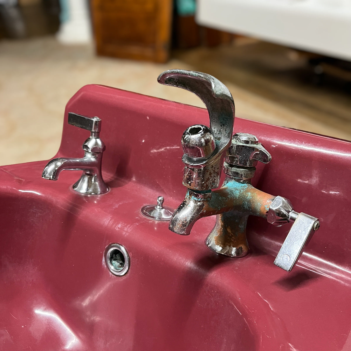 Vintage MidCentury "Kohler" Burgundy Red Porcelain Enameled Cast Iron