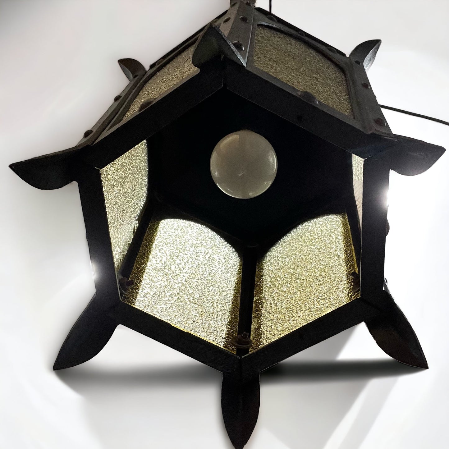 Antique Iron Gothic/Tudor Style Pendant Light - Restored/Rewired