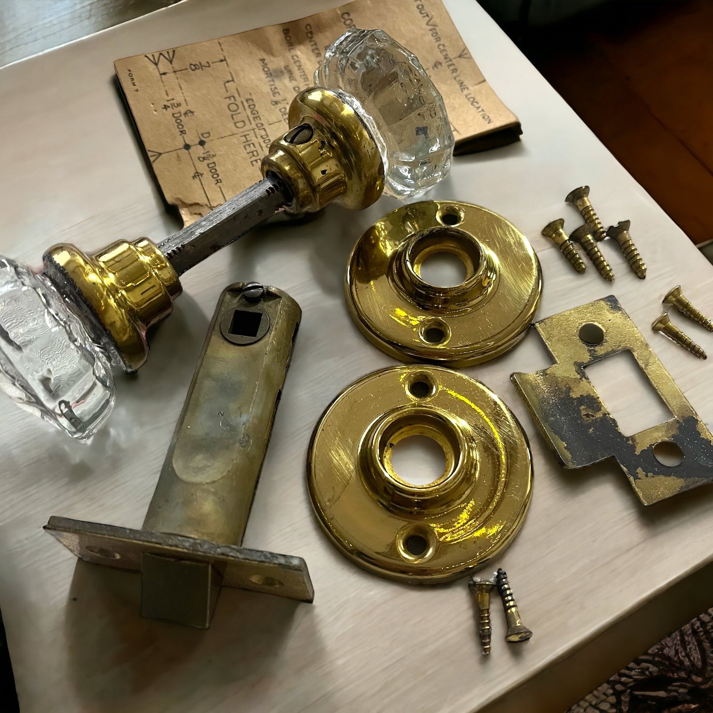 New Old Stock Antique Glass Knob Set with Corbin Tubular Latch