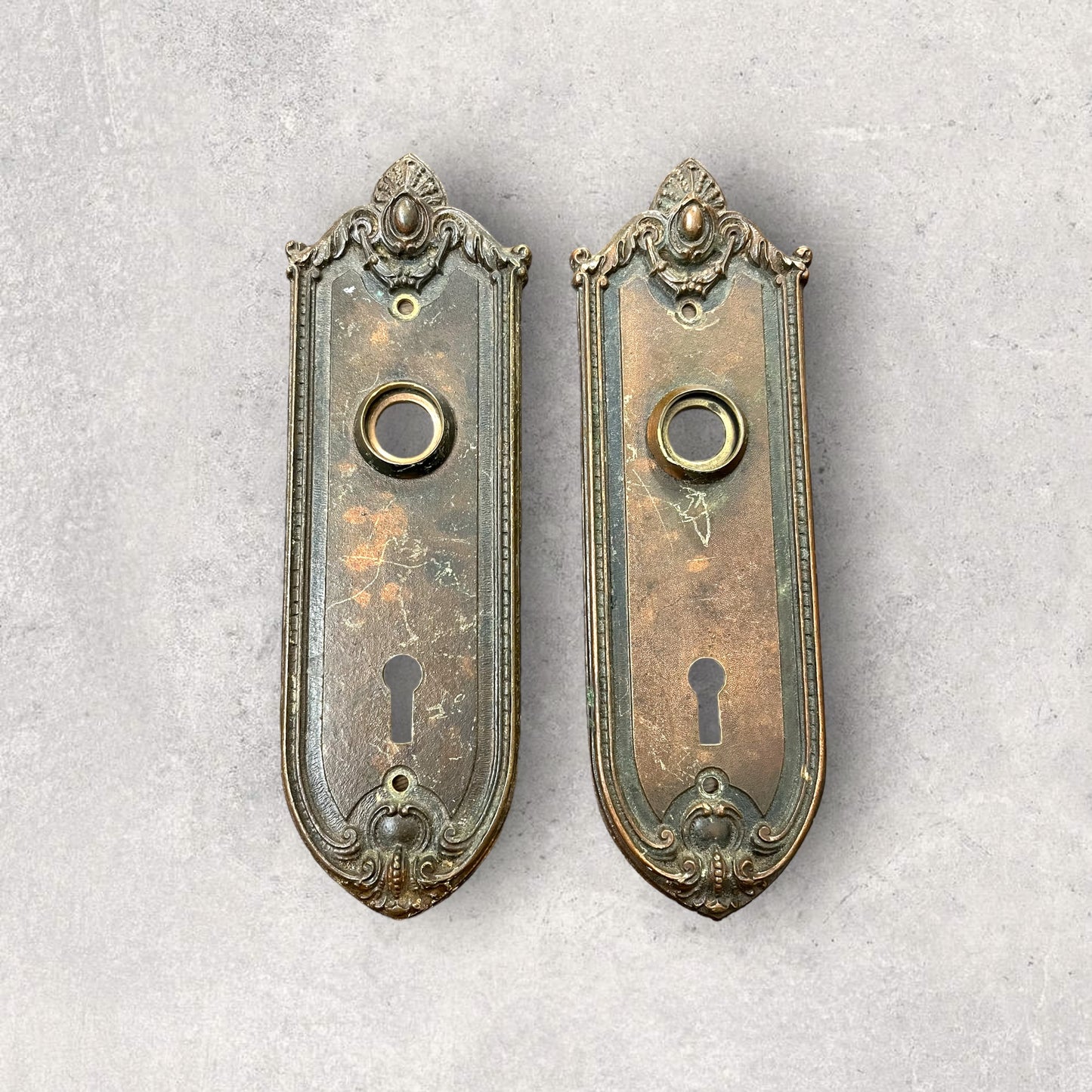 Antique Sargent Royan c. 1901 Brass Door Knob Set with Escutcheon Plates