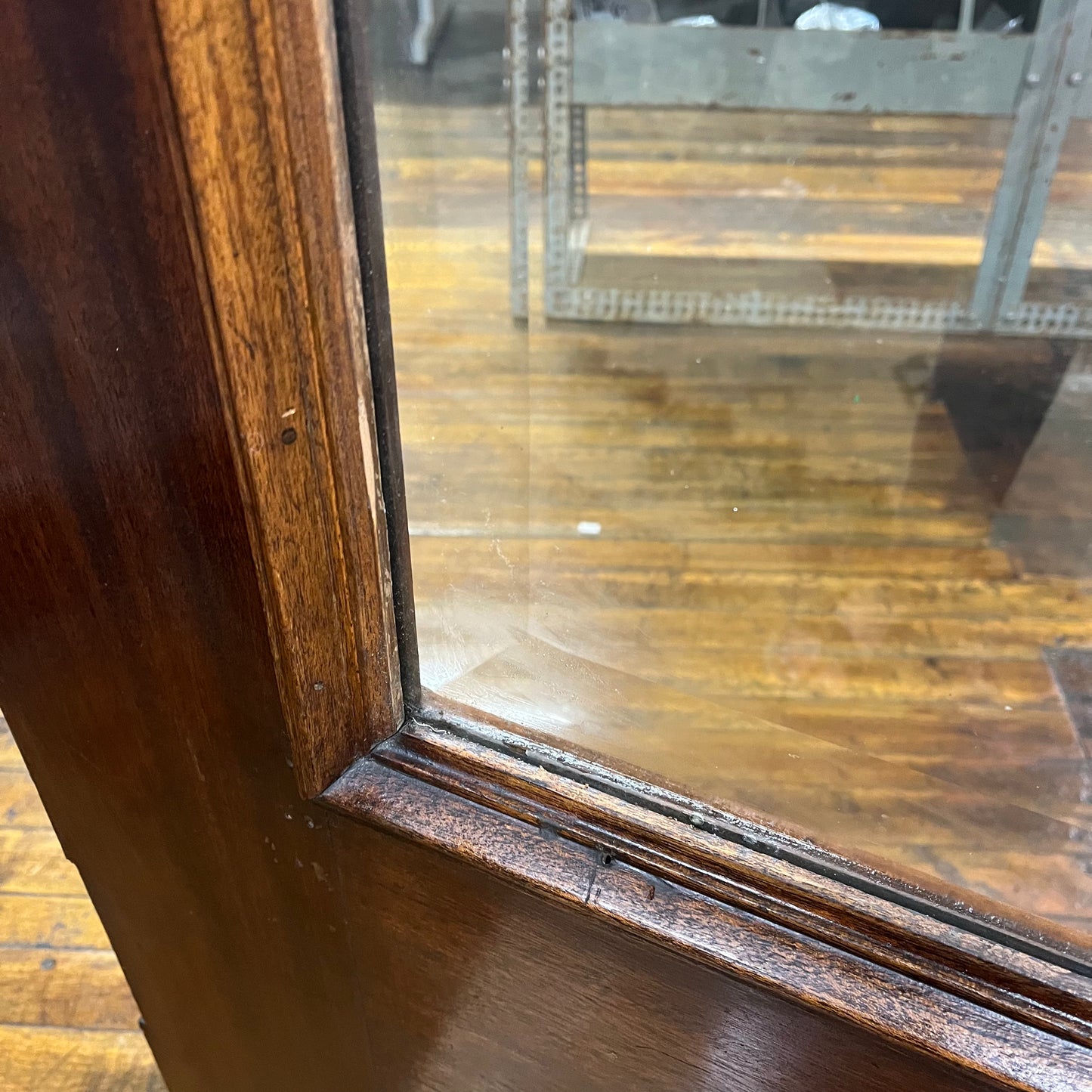 Antique Mahagony Exterior Door with Cast Brass Hardware and Beveled Glass