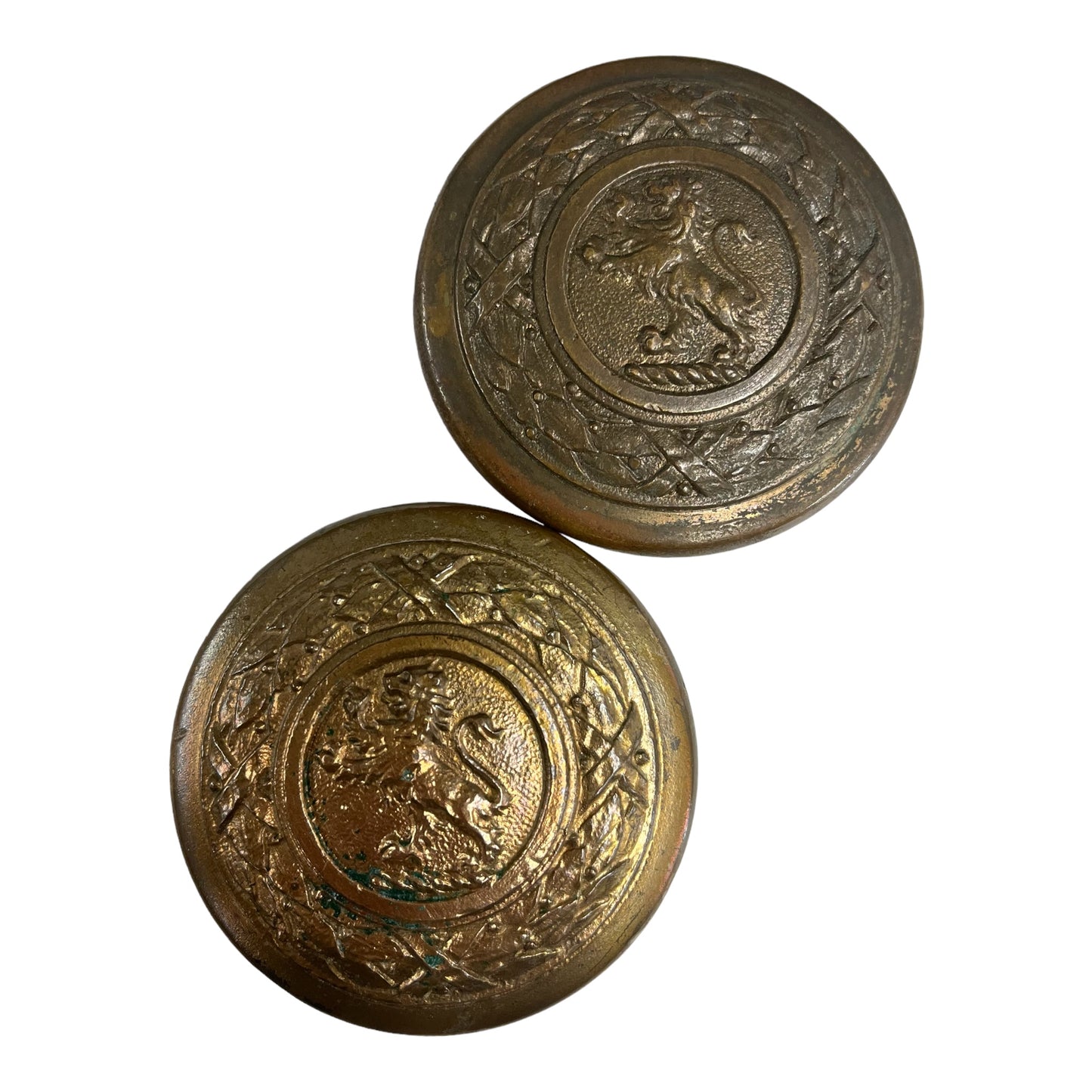 Rare Antique Cast Bronze Sargent Rearing Lion Doorknob Set