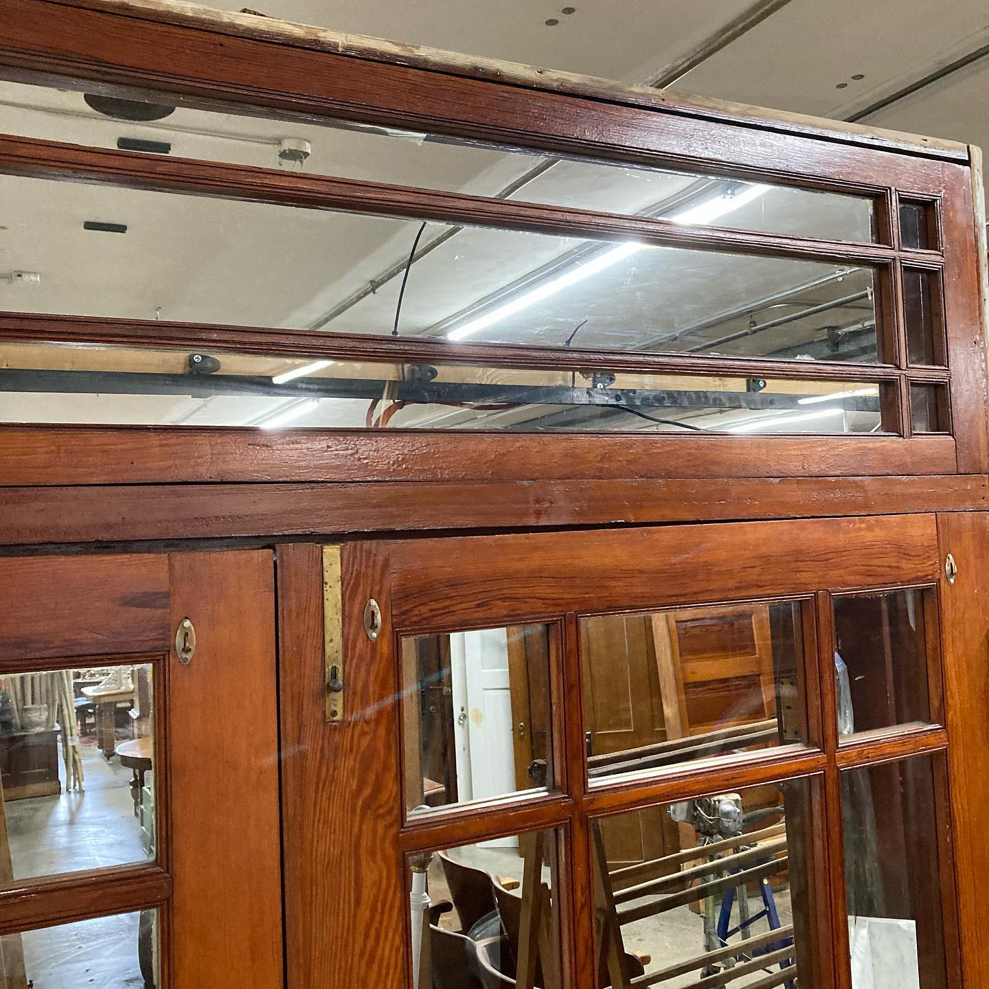 Antique Douglas Fir French Doors With Transom Window and Frame