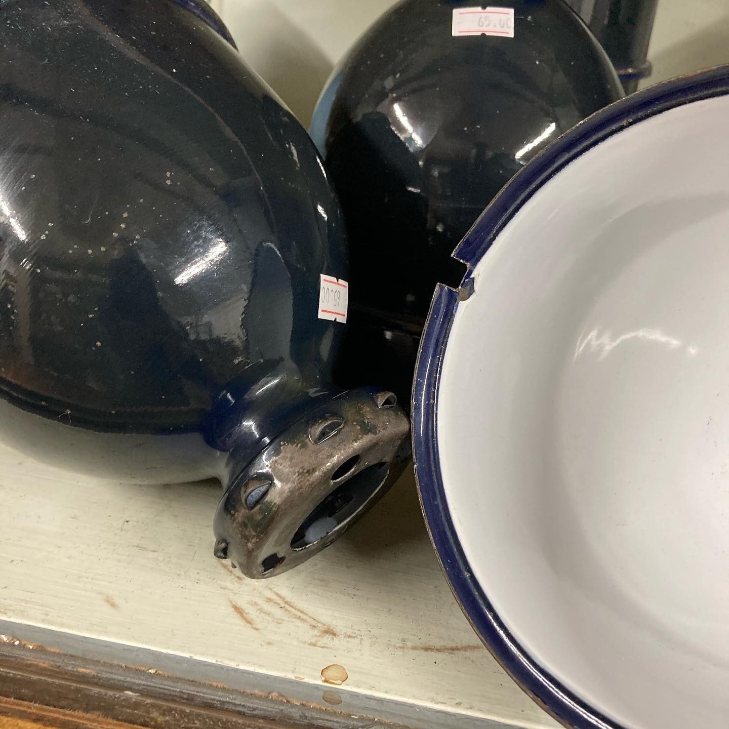 Antique Cobalt Blue Porcelain Enameled Light Shades