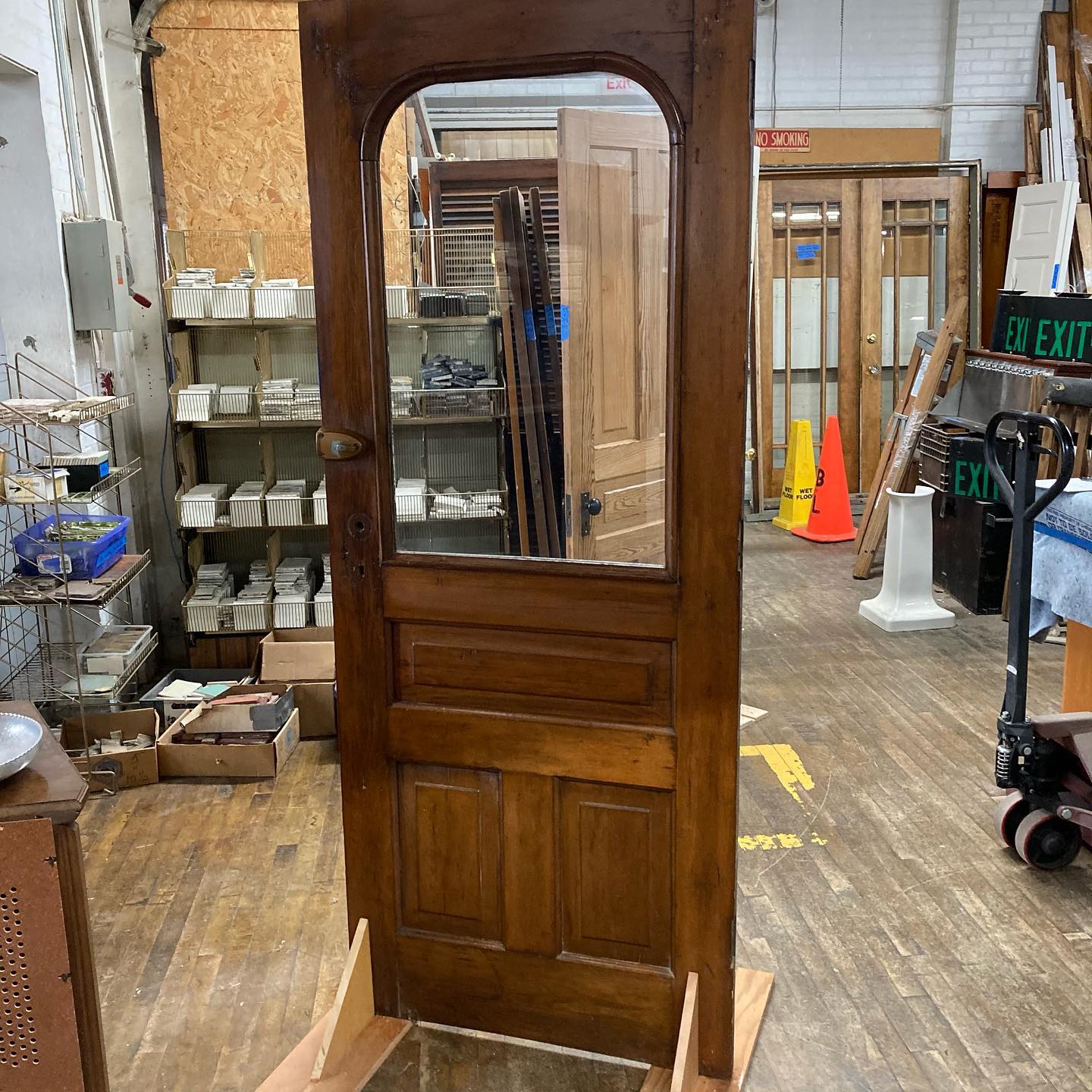 Antique Door with Half Glass/Curved Top