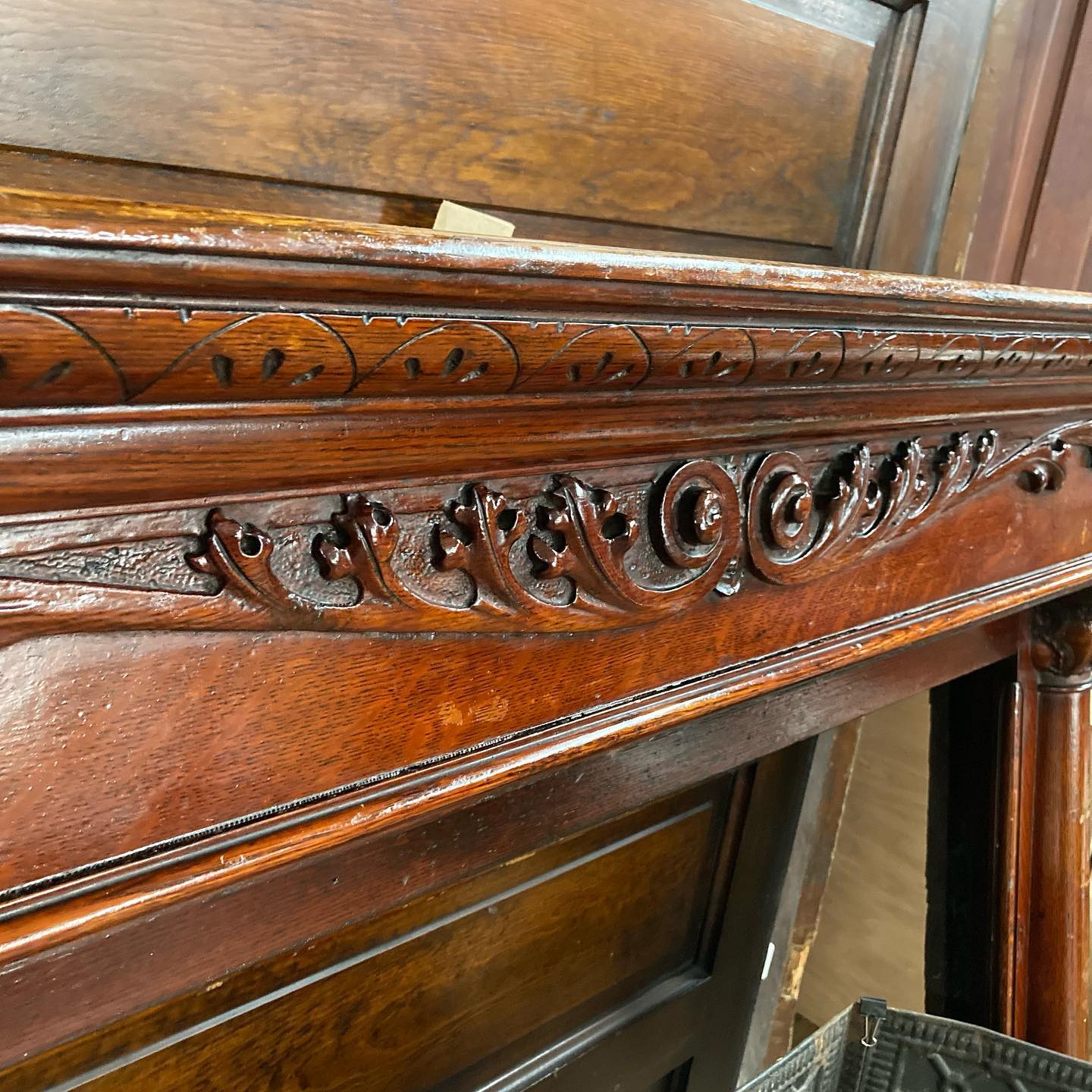 Antique Quarter Sawn Oak Fireplace Mantel