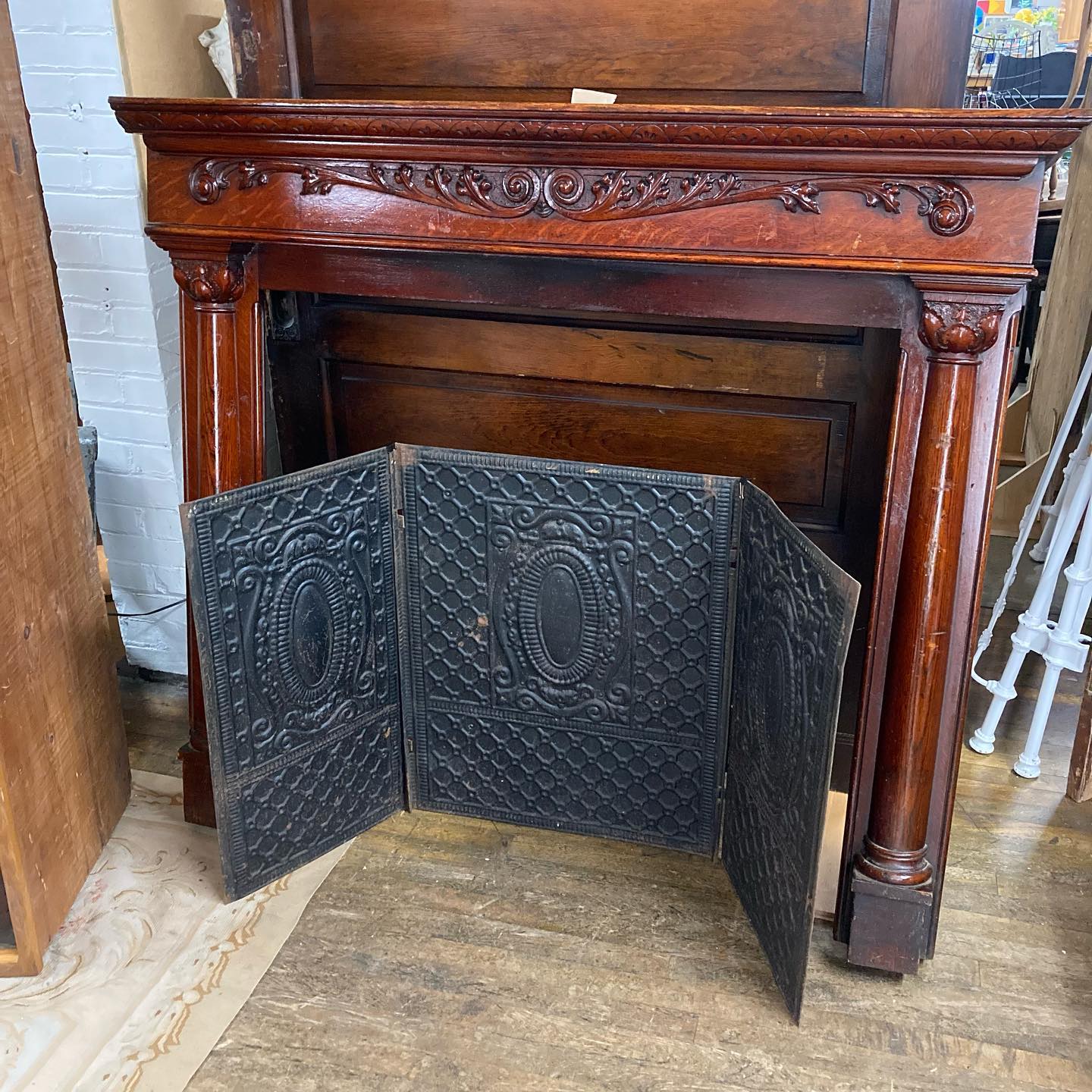 Antique Quarter Sawn Oak Fireplace Mantel